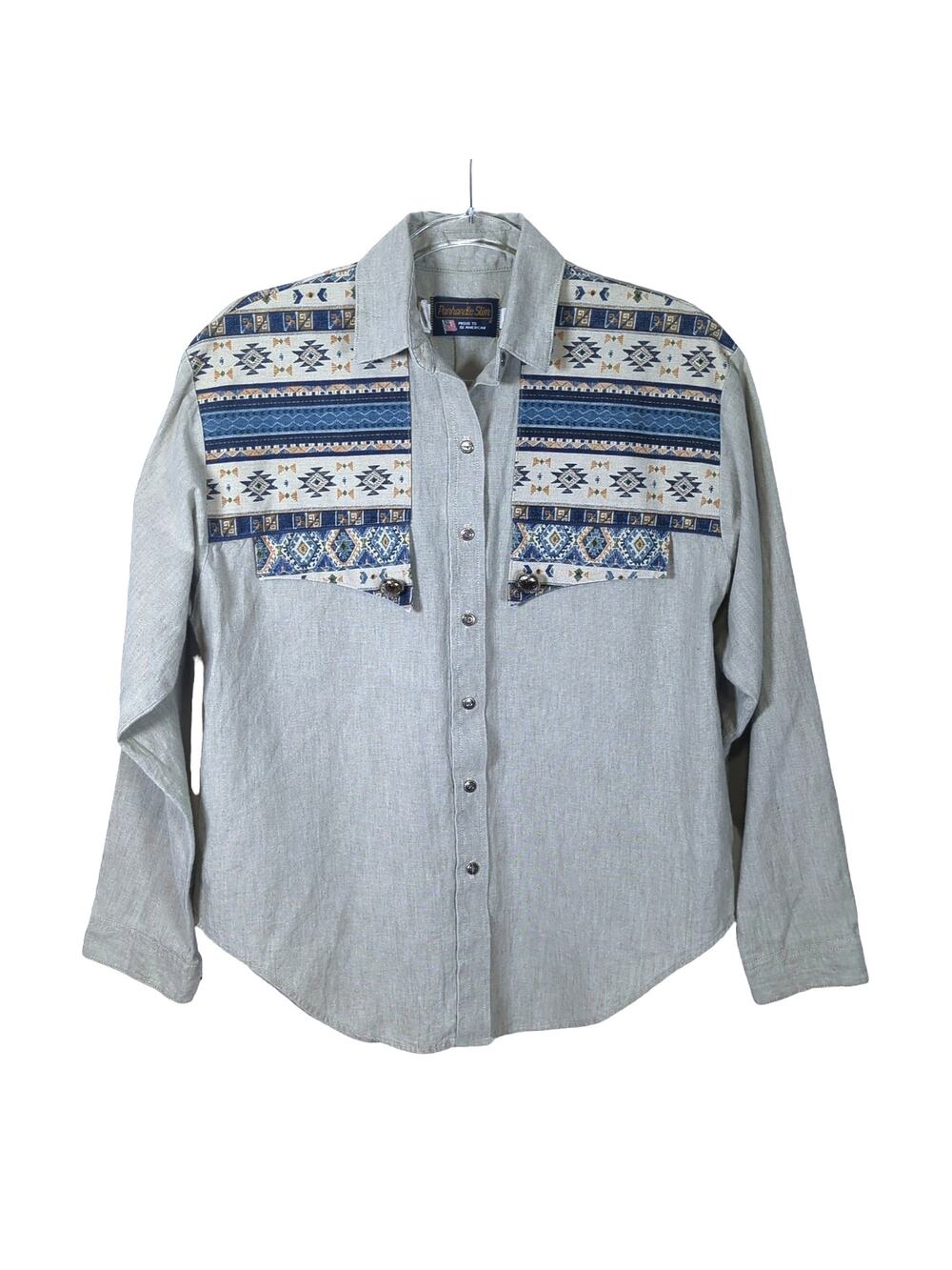 Vintage Panhandle Slim Southwestern Print Button Front Top Women's Blue